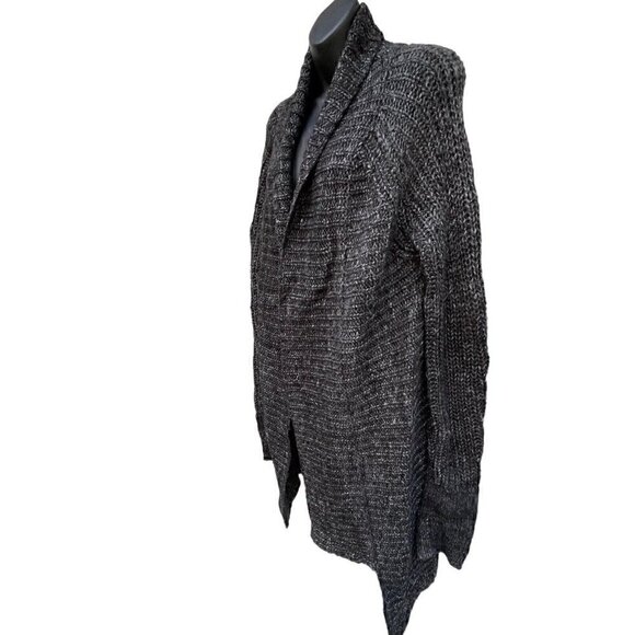 Y2K Wool Express High Lo Hem Asymmetric Drape Open Cardigan Charcoal Women’s XL - Picture 4 of 11
